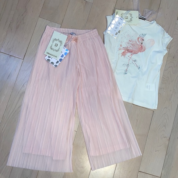 Elsy baby Italy girls wide leg pleated pants and swan...